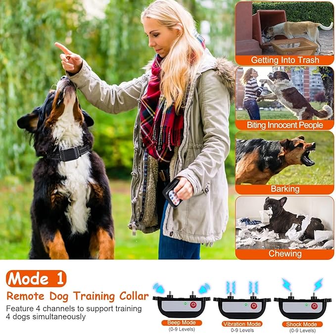 Wireless Dog Fence, Electric Fence for Stubborn Dog, IP67 Waterproof Training Collar, Control Range 80-1964ft Feet, Pet Boundary Containment System, 3 Training Modes, Suitable for All Dogs1,for4dogs