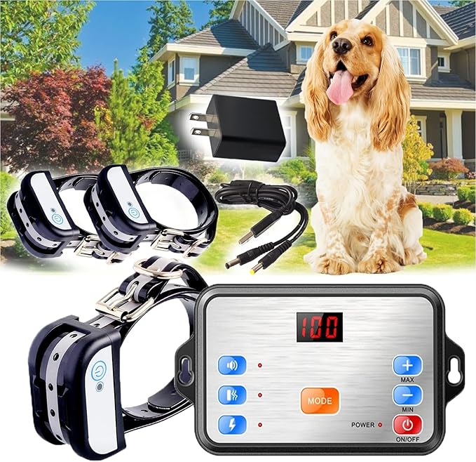 Wireless Dog Fence & Training Collar 2 in 1 System,Boundary Containment System for Stubborn Dogs,with Rechargeable Shock/Tone Waterproof Training Collar,Adjustable Control Range 990 ft,for 123 Dogs,fo