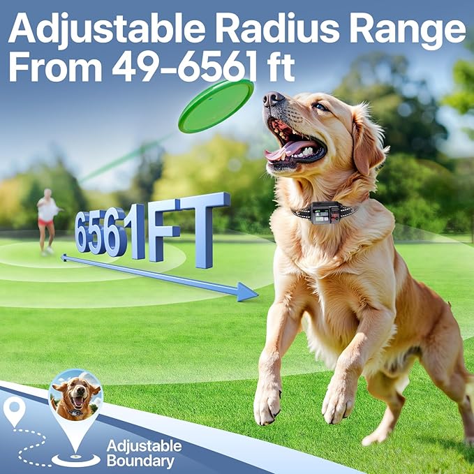 GPS Wireless Dog Collar Fence System,Invisible Electric Fence for Dogs,Adjustable Range 49-6561ft,3 Training Mode,Rechargeable,Waterproof,Pet Containment System for Outdoor Use (Black)