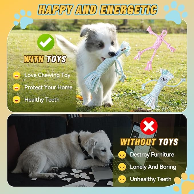 18 Bulk Various Dog Rope Toys for Teething, Entertainment & Interaction, Dog Chew Toys, Training Tug Balls and Squeaky Toys for Medium&Small Puppies.