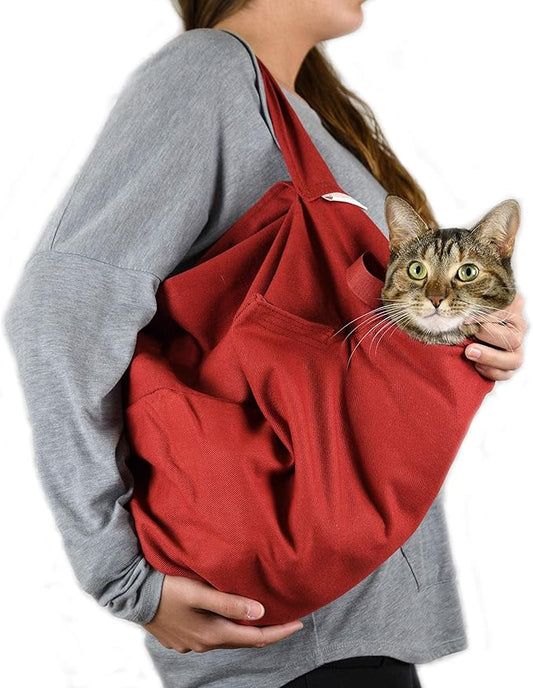Cat-in-the-Bag Cozy Comfort Carrier - Small Red Cat Carrier Soft and Pet Carrier for Nail Trimming, Vet Visits, Medication Administration, Dental Care, and Travel