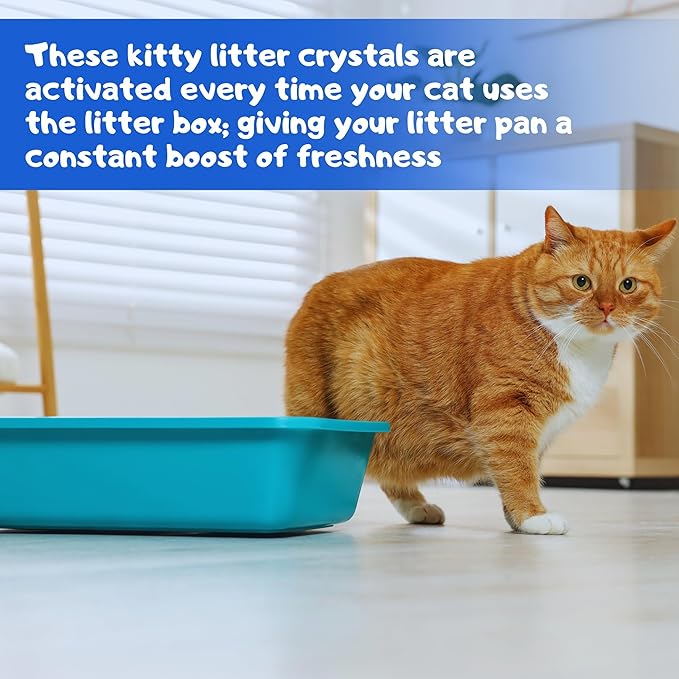 (1) Litter Box Deodorizing Blue Crystals, 15oz Bag Fresh Scent Cat Litterbox Freshener Controls Odors Dissolves Over Time Pet-Friendly Odor Control