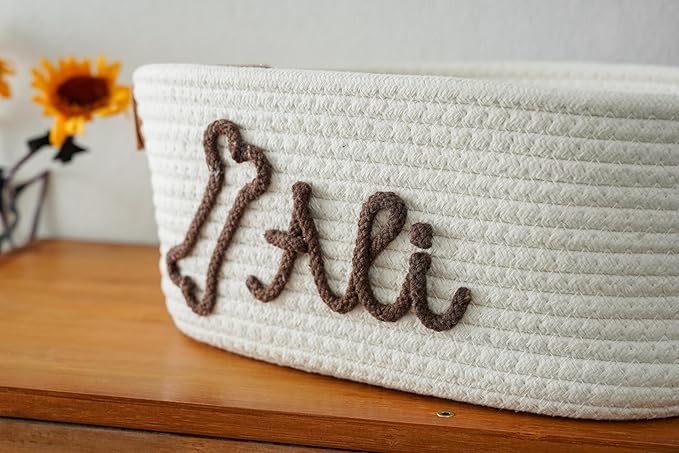 JUPPE Custom Pet Dog Toy Basket with Personalized Name, Cat or Dog Toys and Storage Organizer Customize Dog Toy Gift Cotton Rope Basket Gift (For pet)