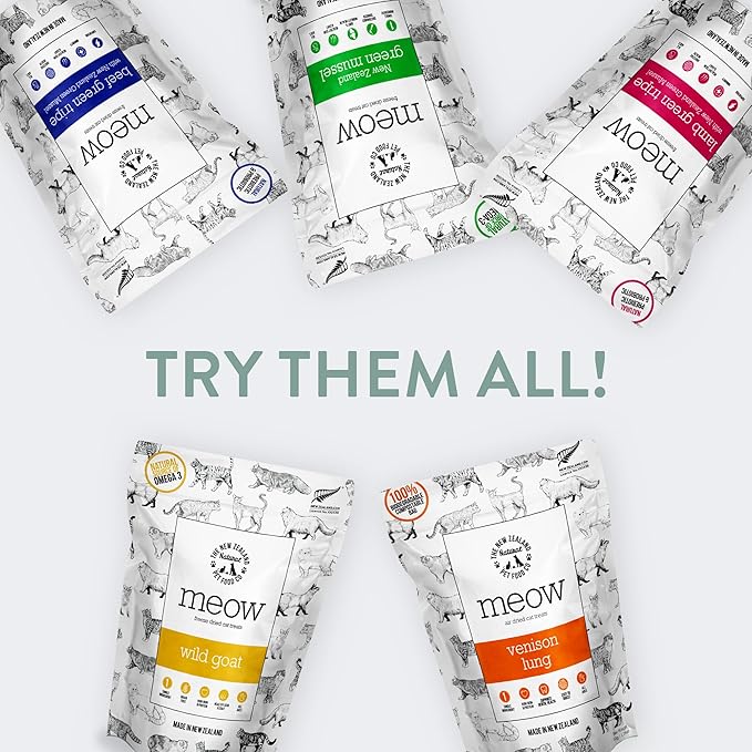 The New Zealand Natural Pet Food Co Meow Air Dried Cat Treats - Venison Lung, High Protein, Healthy Cat Snacks and Toppers, All Natural for All Life Stages, 1.76 oz