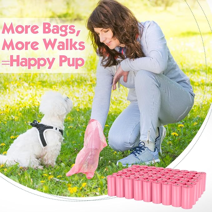 1140 Counts 57 Rolls Unscented Doggy Poop Bags, Leak-Proof, Easy Tear-Off, Pink (13 x 9 Inches)