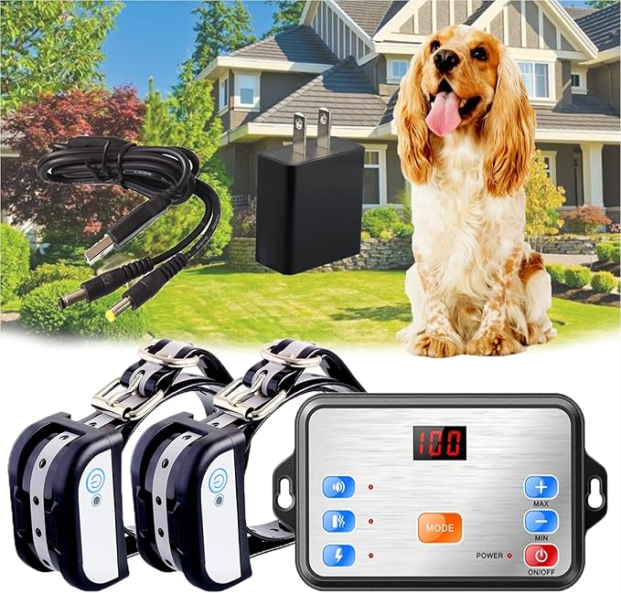 Wireless Dog Fence & Training Collar 2 in 1 System,Boundary Containment System for Stubborn Dogs,with Rechargeable Shock/Tone Waterproof Training Collar,Adjustable Control Range 990 ft,for 123 Dogs,fo