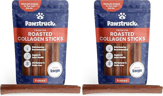 Pawstruck All Natural 11-12" Roasted Collagen Sticks for Dogs - Low Odor & Long Lasting Alternative to Bully Sticks and Rawhide Chews - Single Ingredient & Vet Approved - 10 Pack Packaging May Vary