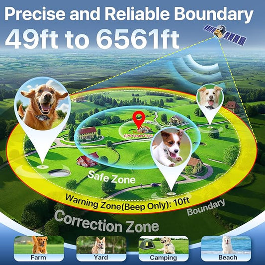 GPS Wireless Dog Collar Fence System,Invisible Electric Fence for Dogs,Adjustable Range 49-6561ft,3 Training Mode,Rechargeable,Waterproof,Pet Containment System for Outdoor Use (Black)