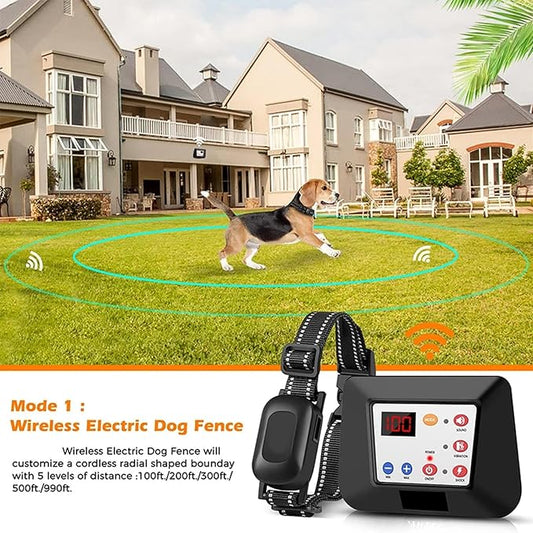Wireless Dog Fence, Electric Dog Fence & Remote Training Collar, Waterproof and Rechargeable, Vibration & Shock, Range of 80-1640ft, Electric Pet Fence for Stubborn Dogs,for3dogs