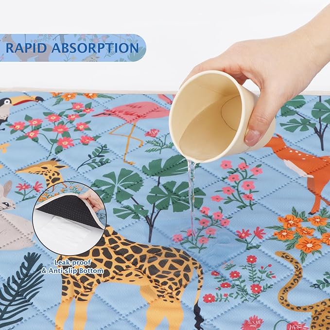 IEUUMLER Washable Pee Pads for Dogs, 1 Pack Forest Pattern Reusable Waterproof Puppy Pads, Non-Slip Super Absorbent Dog Training Pad for Playpen Crate Bed EU013 Blue Jungle, 63x63