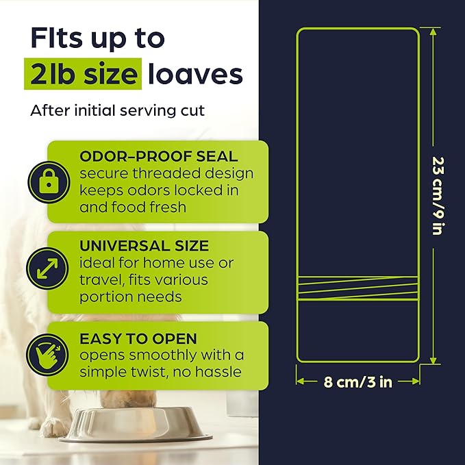 The Original Dog Food Loaf Storage Container - Patent Pending Reusable Airtight Can Cover Pet Food Sealer - Keeps Dog Food Can Fresh in the Fridge, Eliminates Odor