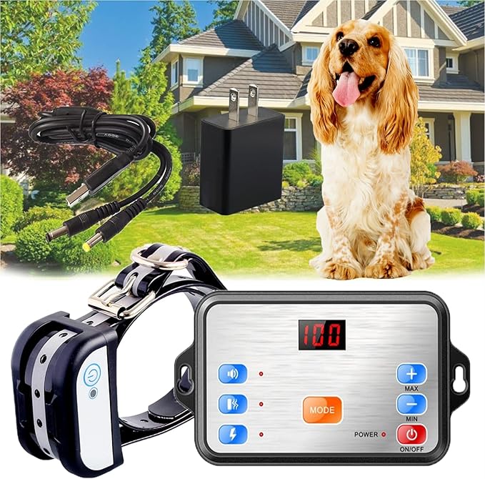 Wireless Dog Fence & Training Collar 2 in 1 System,Boundary Containment System for Stubborn Dogs,with Rechargeable Shock/Tone Waterproof Training Collar,Adjustable Control Range 990 ft,for 123 Dogs,fo