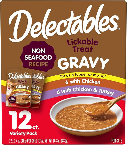 Hartz Delectables Gravy Non-Seafood Lickable Wet Cat Treat & Food Topper, Chicken Flavor Variety, 12 Pack, 1.40 Ounce (Pack of 12)