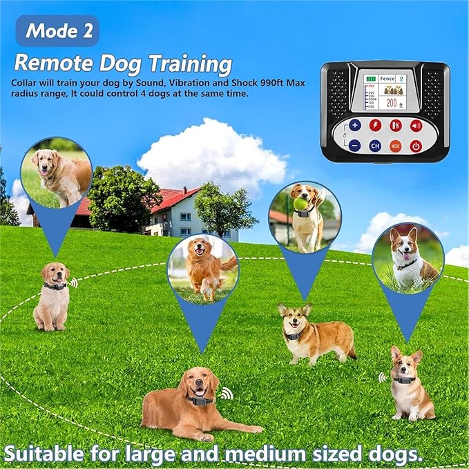 Wireless Dog Fence, Electric Dog Fence & Remote Training Collar, Adjustable Control Range, IP67 Waterproof Training Collar, Pet Boundary Container Containment System, Harmless for All Dogs,for2dogs