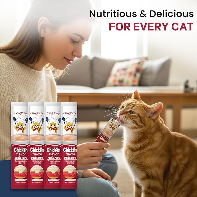 Purée Pops, Cat Treats, Grain-Free, Lickable, Squeezable Creamy Cat Treat/Topper with Vitamin E & Taurine, 0.5 Ounces Each Tube, 10 Tubes, Chicken Flavor