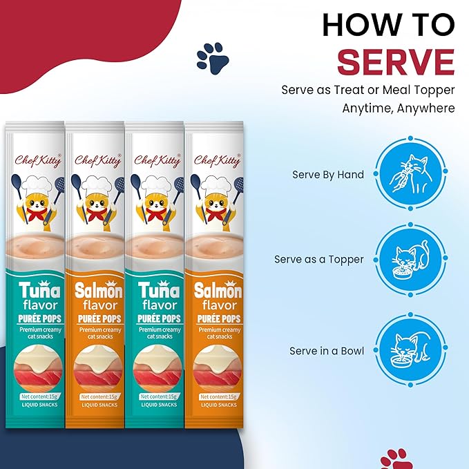 Purée Pops, Cat Treats, Grain-Free, Lickable, Squeezable Creamy Cat Treat/Topper with Vitamin E & Taurine, 0.5 Ounces Each Tube, 20 Tubes, Seafood Mix Variety