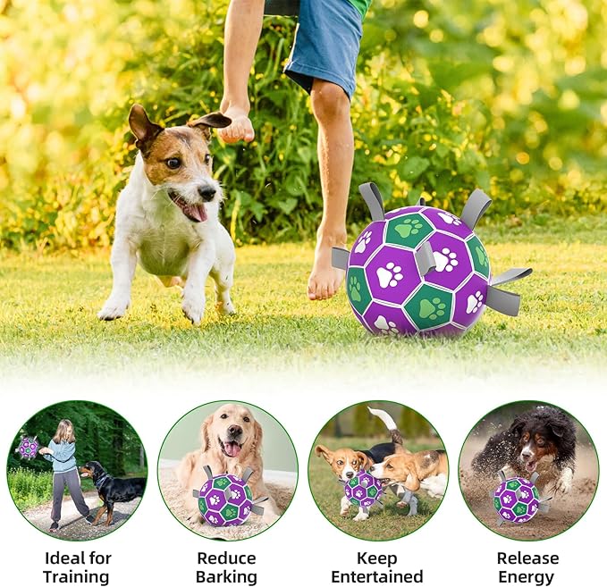 Diman Dog Balls with Nylon Straps, Puppy Soccer Ball for Dogs, Outdoor Dog Toys, Durable Fetch Pet Toy for Training, Birthady Gift for Large Pets (7 Inch)