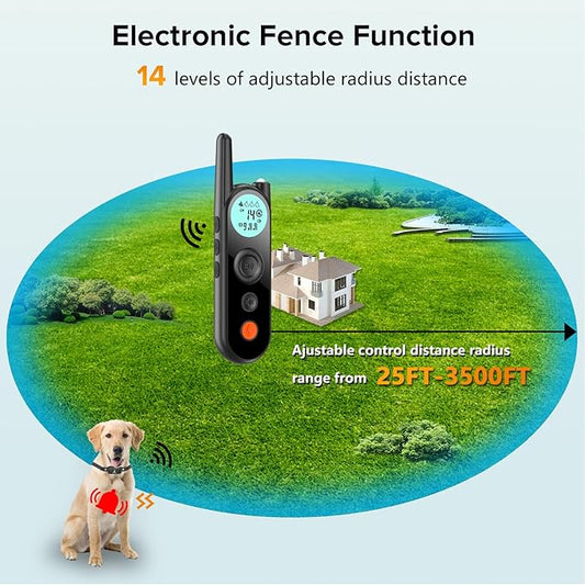 Wireless Dog Fence -25FT to 3500FT Electric Fence for Dogs,185 Days Standby Time Training Collar,Pet Containment System with 3 Training Mode,Flash Light and Waterproof