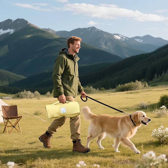 Dog Travel Mat | Camping Bed for Dogs | 37.4"x25.6" Waterproof Outdoor Dog Mat | Portable Place Mat for Dogs with Handle | Machine Washable | Easy Clean for Outdoor Adventures (Blue)