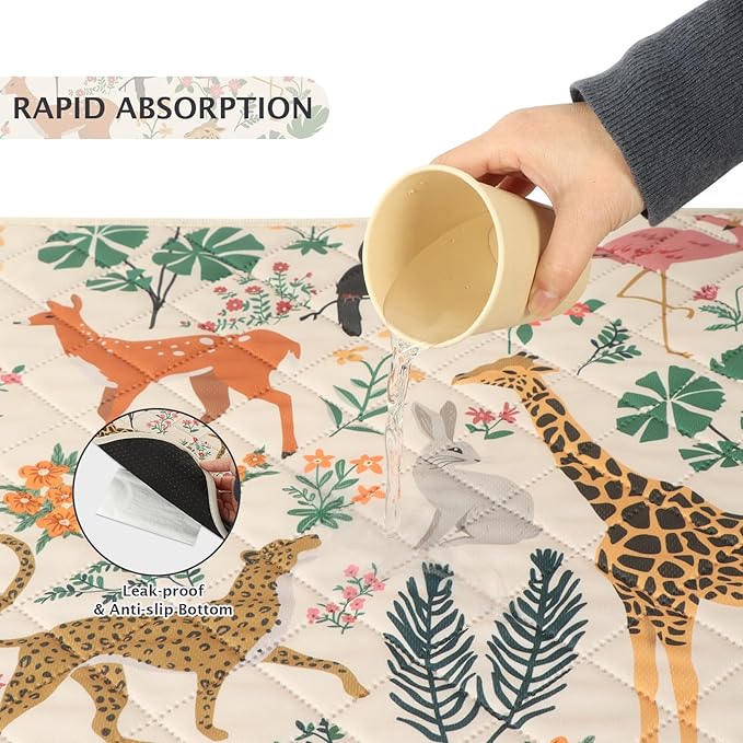 IEUUMLER Washable Pee Pads for Dogs, 2 Pack Forest Pattern Reusable Waterproof Puppy Pads, Non-Slip Super Absorbent Dog Training Pad for Playpen Crate Bed EU013 Beige Jungle, 30x20