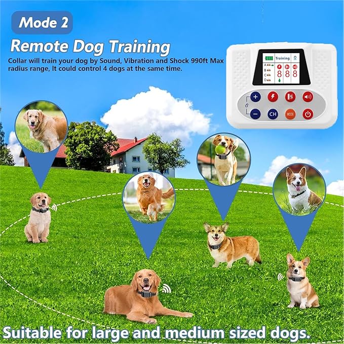 Wireless Dog Fence, Pet Boundary Containment System for Dogs and Pets with Waterproof Training Collar Receiver, Covers up to 856-Acre, Electric Dog Fence, 3 Training Modes for All Dogs,for2dogs