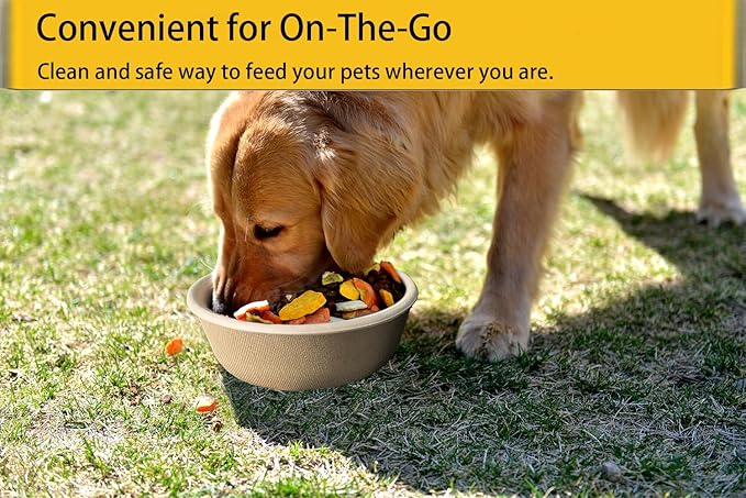 JETKONG 16 oz/2 Cup Disposable Dog Bowls 50pk, 100% Compostable Pets Feeding Bowls Paper Dog Travel Bowls Great for Dry and Wet Dog Food or Water (Natural, Pack of 50)