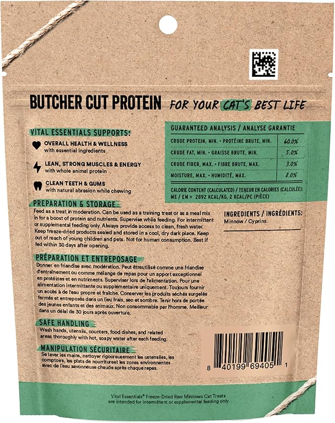 Vital Essentials Minnows Cat Treats, 0.5 oz | Freeze-Dried Raw | Single Ingredient | Grain Free, Gluten Free, Filler Free