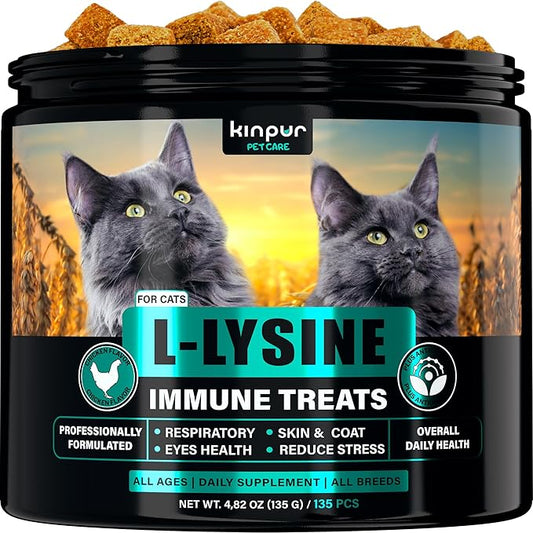Lysine Cat Treats with Natural Vitamins & Trace Minerals - Daily Immune Support for Cats & Kittens That Eases Sneezing, Runny Nose, Watery Eyes - Promotes Respiratory Health, Normal Eye Function 135