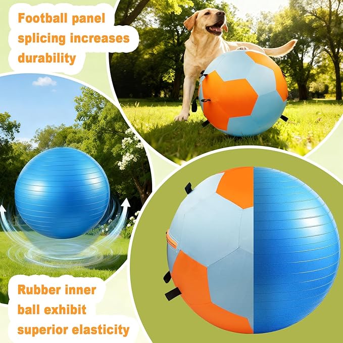 Herding Balls for Dogs, 25 inch Herding Ball for Australian Shepherd, Interactive Herding Ball for Exercise & Mental Stimulation, Outdoor Training Dog Toys with Strap, Blue&Orange