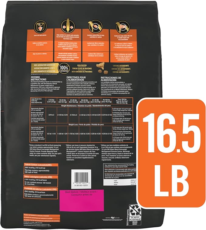 Pro Plan Veterinary Diets Purina OM Select Blend Overweight Management with Chicken Canine Formula Dry Dog Food - 16.5 lb. Bag