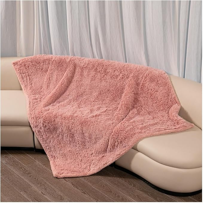 Waterproof Pet Blanket Pink Calming Dog Blankets Fluffy Long Faux Fur Pet Throw Blankets for Couch Protector Love Bed Cover Washable(Pink,L)