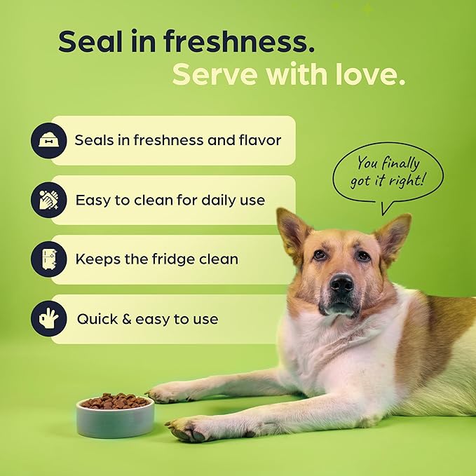 The Original Dog Food Loaf Storage Container - Patent Pending Reusable Airtight Can Cover Pet Food Sealer - Keeps Dog Food Can Fresh in the Fridge, Eliminates Odor