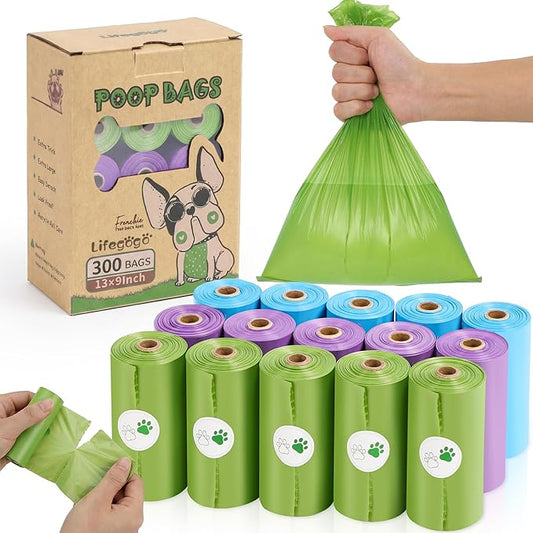 Dog Poop Bag 300 Counts 15 Rolls, Unscented Doggy Poop Bags, Leak-Proof Dog Bags for Poop, Doggie Cat Poop Bags Cats Litter, Waste Bags Puppy Trash Bags for Doggy Pets (13 x 9 Inches)