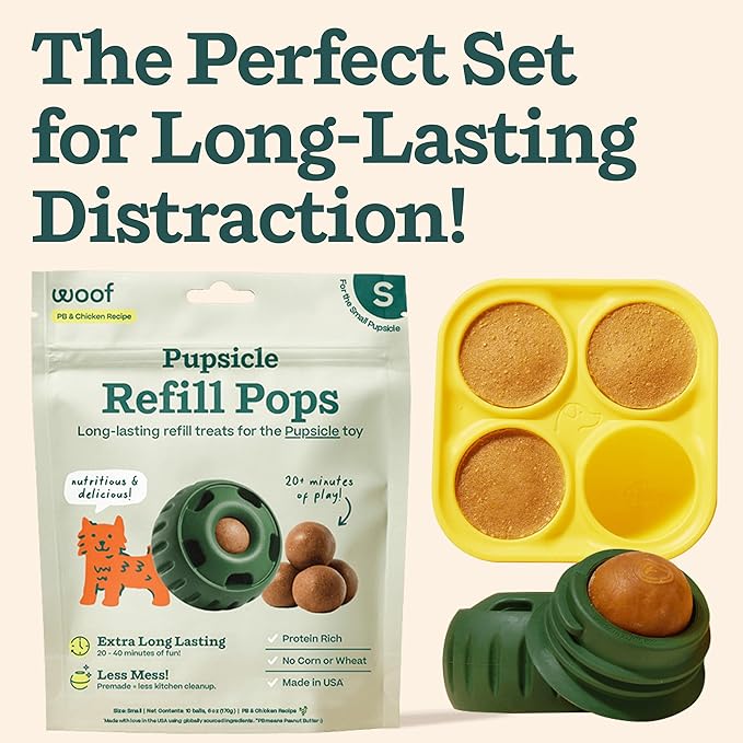 WOOF Starter Pack - Interactive Dog Toys for Boredom - Dog Treat Molds Silicone - Chicken-Flavored Healthy Treats for Dogs - Pupsicle Doggy Enrichment Toy - for Small Pups - 10-25 lbs