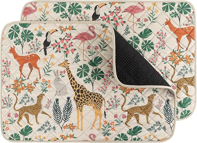 IEUUMLER Washable Pee Pads for Dogs, 2 Pack Forest Pattern Reusable Waterproof Puppy Pads, Non-Slip Super Absorbent Dog Training Pad for Playpen Crate Bed EU013 Beige Jungle, 30x20