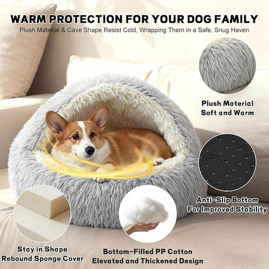 YUDANSI Dog Beds Medium Size Dogs - Calming and Deluxe Plush Dogs cave Bed Removable and Washable with Zipper Cave Beds Medium Dog Cat Bed 32x32Inch, Built-in Support, Stable and Not Collapsing