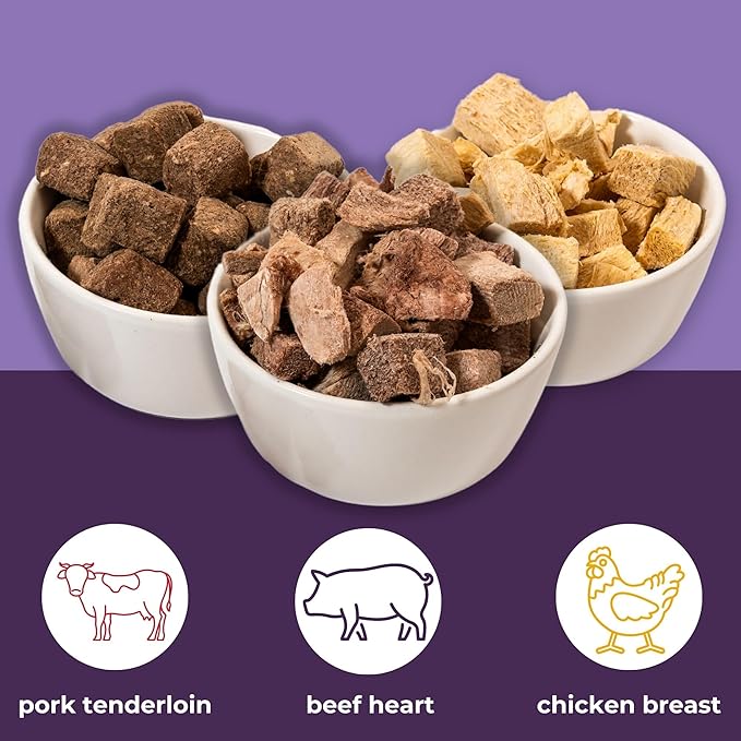 Momentum Carnivore Nutrition Freeze-Dried Raw Dog & Cat Treat Bundle – Pork Tenderloin, Beef Heart, Chicken Breast – Single Ingredient, All-Natural, High-Protein Pet Treats – 3-Pack