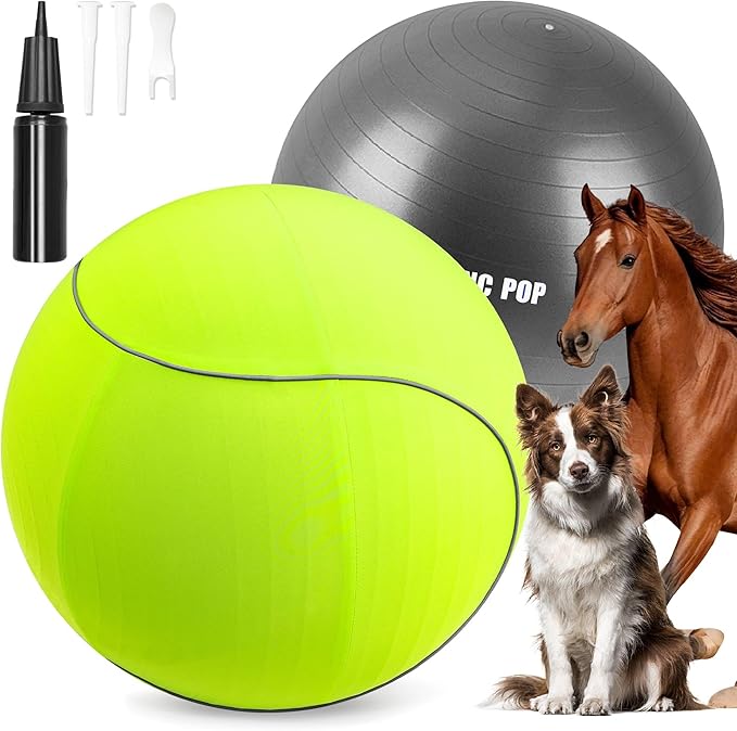 25" Herding Ball for Dogs & Horses with Green Nylon Cover, for Australian Shepherd Training Toy, for Medium & Large Pets Outdoor Play & Exercise