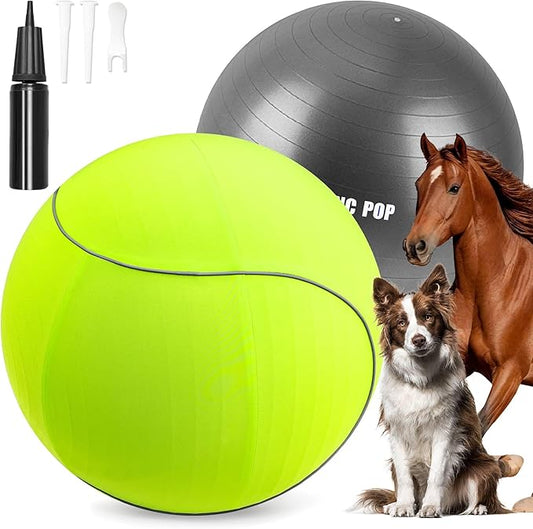 20" Herding Ball for Dogs & Horses with Green Nylon Cover, for Australian Shepherd Training Toy, for Small & Medium Pets Outdoor Play & Exercise
