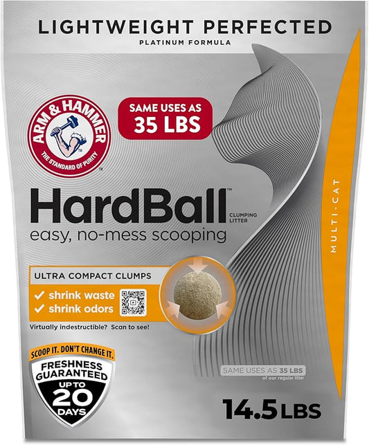 ARM & Hammer Hardball Lightweight Platinum Multi-Cat Clumping Cat Litter Odor Control, Easy No-Mess Scooping, Garden Bloom Scent, 14.5 Lbs.