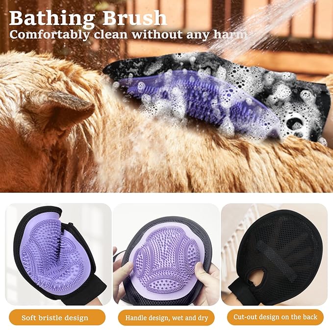 4 Set Dog Brushs for Shedding, Cleaning Kit with Grooming Brush, Dog Brush, Pet Hair Removal Glove and Storage Bag, Self-Cleaning Grooming Kit for Long/Short Hair, Best Cleaning Kit