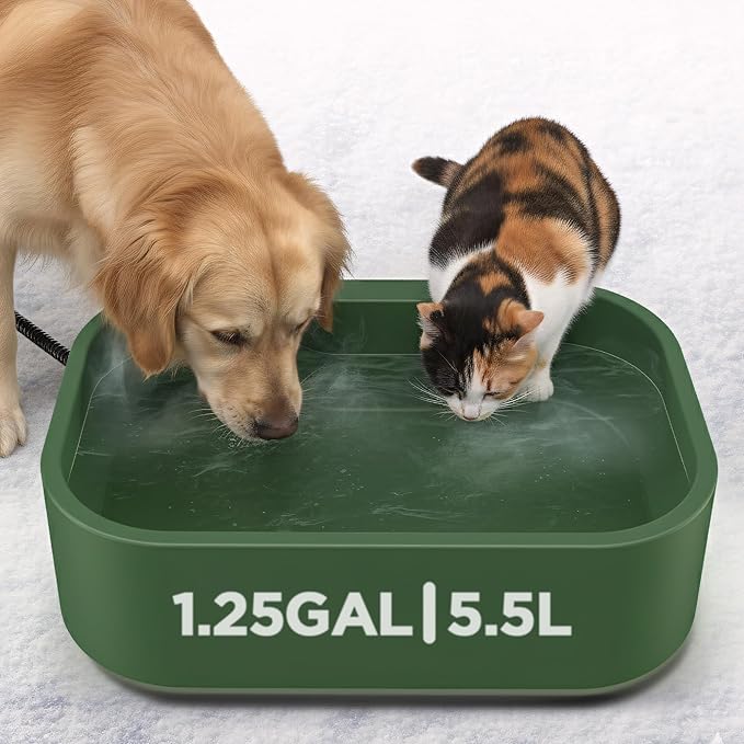 1.25Gal/5.5L Extra Large Pet Heated Water Bowl for Dog Cats Rabbit Chicken Duck Squirrel, Indoor & Outdoor Antifreezing Winter Heated Food & Water Bowl Dish, Thickened Design, BPA-Free, Plug and Play