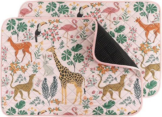 IEUUMLER Washable Pee Pads for Dogs, 2 Pack Forest Pattern Reusable Waterproof Puppy Pads, Non-Slip Super Absorbent Dog Training Pad for Playpen Crate Bed EU013 Pink Jungle, 36x31