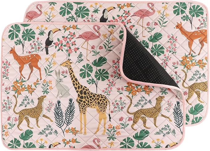 IEUUMLER Washable Pee Pads for Dogs, 2 Pack Forest Pattern Reusable Waterproof Puppy Pads, Non-Slip Super Absorbent Dog Training Pad for Playpen Crate Bed EU013 Pink Jungle, 30x20