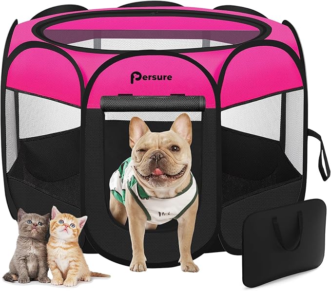 Dog Cat Playpen Indoor Outdoor for Puppy Pet Dogs Cat Travel, Dog Enclosure Tent Crates Cage for Recovery After Surgery, Portable Pop Up Dogs Kennel with Carrying Case (Rosy, Small)