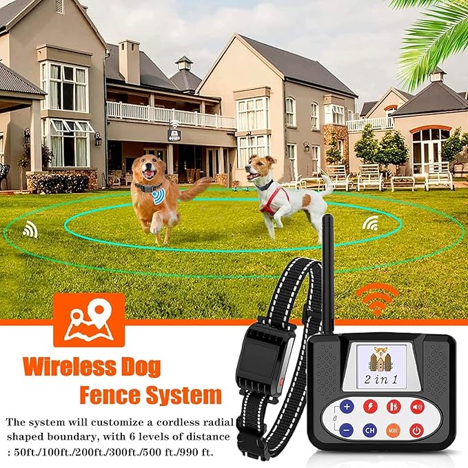 Wireless Dog Fence, Electric Pet Containment System for Stubborn Dogs with Remote, Adjustable Control Range, Waterproof Training Collar Receiver, Vibration & Shock, Suitable for All Dogs,for3dogs