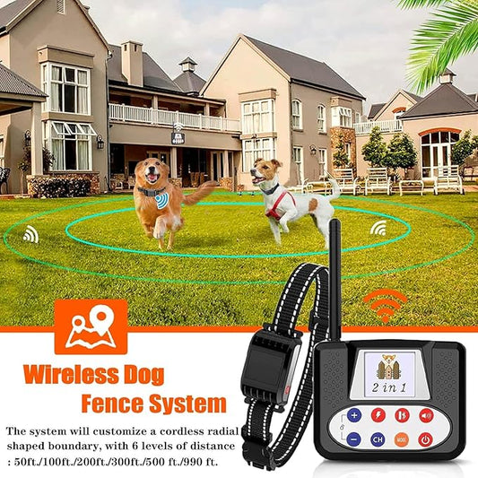 Wireless Dog Fence, Electric Pet Containment System for Stubborn Dogs with Remote, Adjustable Control Range, Waterproof Training Collar Receiver, Vibration & Shock, Suitable for All Dogs,for1dog