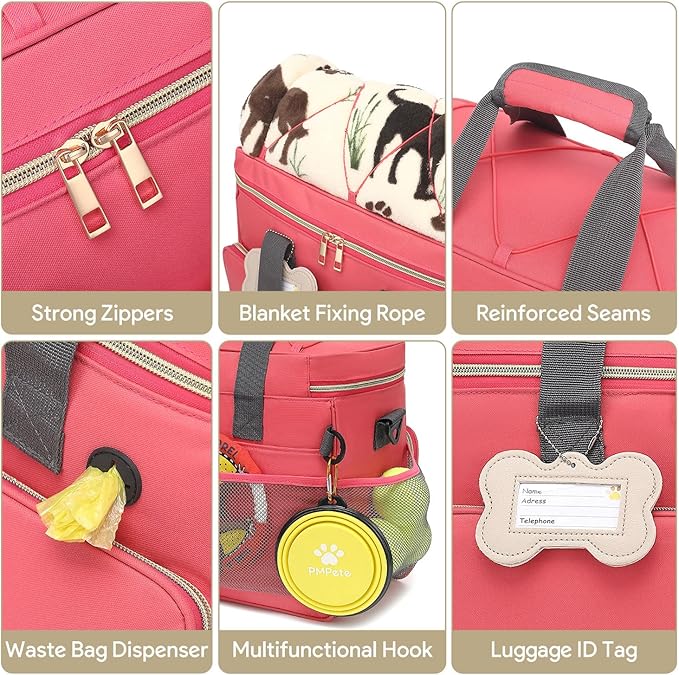 Multi-Function Pet Travel Bag - Ideal for Week Away/Overnight Trips - Cat & Dog Travel Accessories with Diaper Bag Style & Multiple Pockets