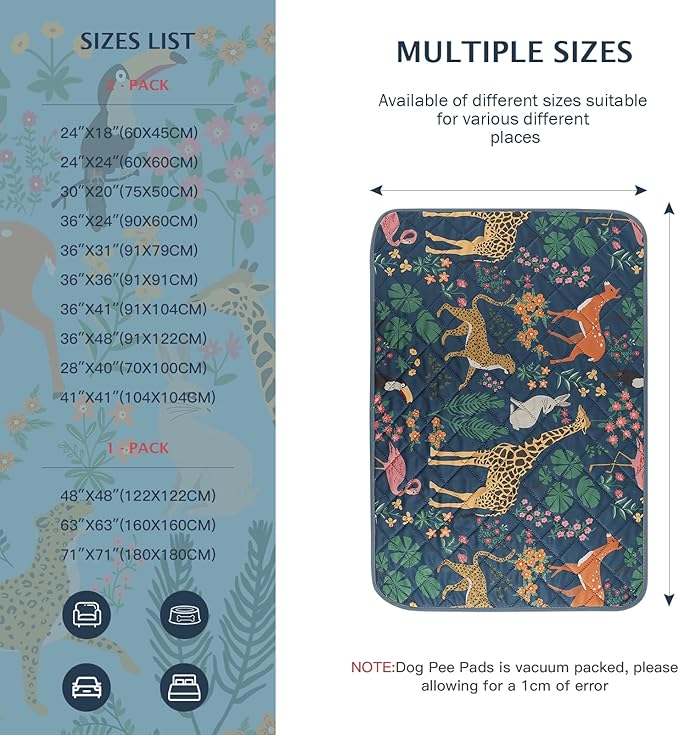 IEUUMLER Washable Pee Pads for Dogs, 2 Pack Forest Pattern Reusable Waterproof Puppy Pads, Non-Slip Super Absorbent Dog Training Pad for Playpen Crate Bed EU013 Navy Blue Jungle, 36x31