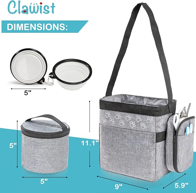 Dog Travel Bag with Treat Pouch, Airline Approved Dog Bags for Traveling, 2 Dog Food Travel Container, 2 Travel Bowls, Weekend Dog Travel Bag for Supplies, Dog Travel Kit Accessories